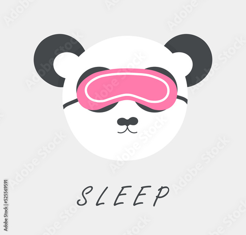 Cute panda head with sleep mask. Vector flat illustration isolated on white background.