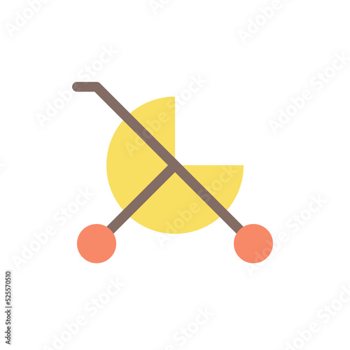 Baby carriage flat color ui icon. Children goods department. Kid stroller. Wheeled vehicle. E-store. Simple filled element for mobile app. Colorful solid pictogram. Vector isolated RGB illustration