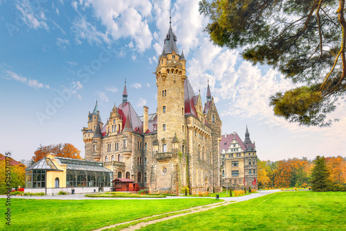 Fabulous autumn landscape with Moszna Castle.