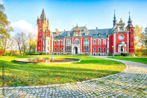 Fabulous autumn landscape with Plawniowice palace.