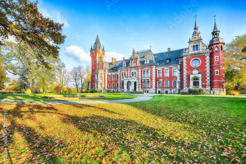 Breathtaking autumn landscape with Plawniowice palace.
