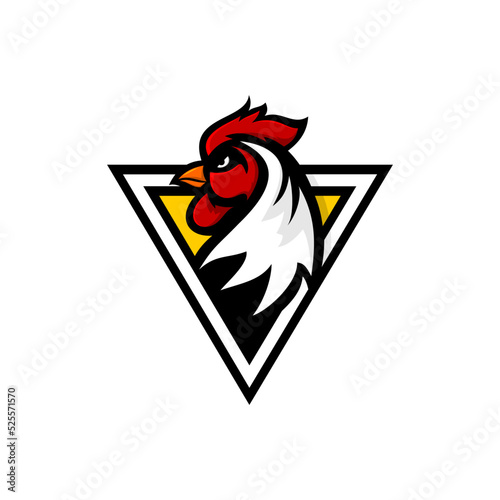 vector illustration of a rooster's head logo in a triangular field