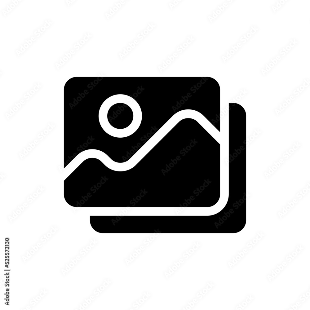 Set of pictures black glyph ui icon. Photo library. Simple filled line element. User interface design. Silhouette symbol on white space. Solid pictogram for web, mobile. Isolated vector illustration