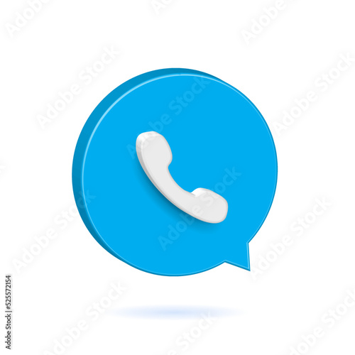 Blue bubble or button with phone icon 3d