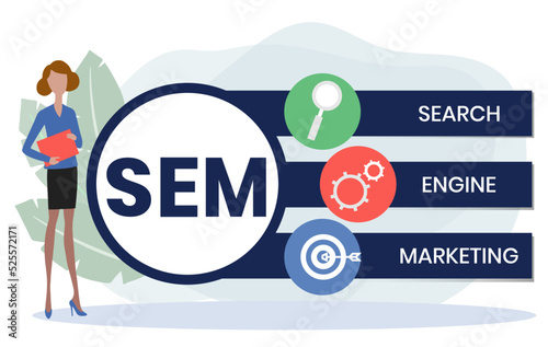 SEM - Search Engine Marketing acronym, business concept on blackboard