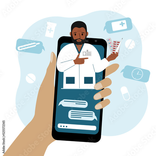 Online doctor consultation via smartphone. Concept of medical application and websites.