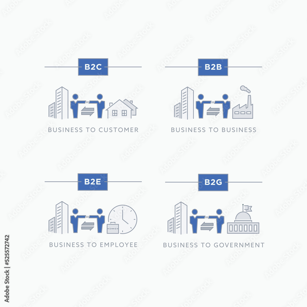 Business Relations Icon Set. B2B, B2C, B2E & B2G - Business to Business ...