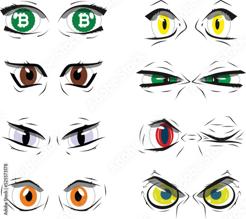 Cartoon beautiful eyes vector set. eyes with different characters.