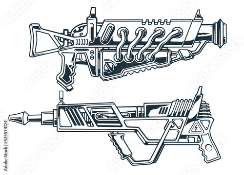 Alien blasters vintage monochrome sticker