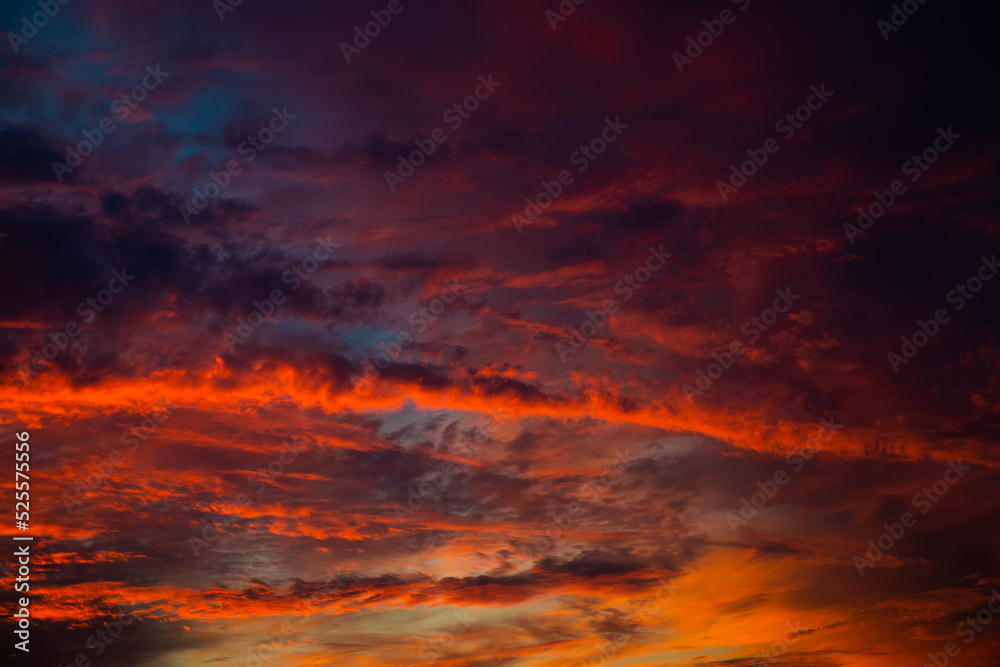 Beautiful red and orange clouds, summer sunset