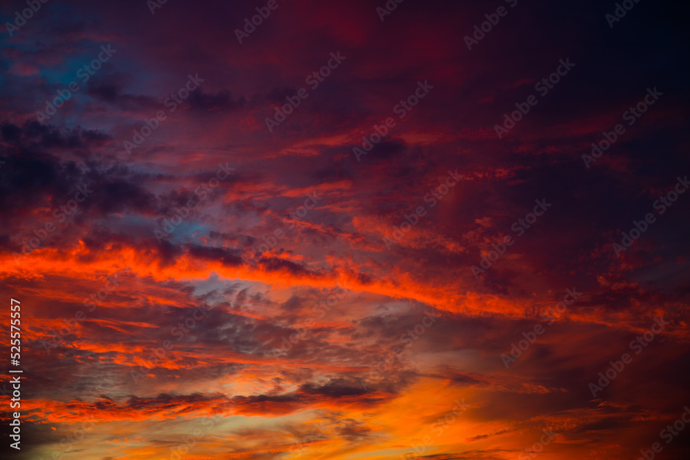 Beautiful red and orange clouds, summer sunset