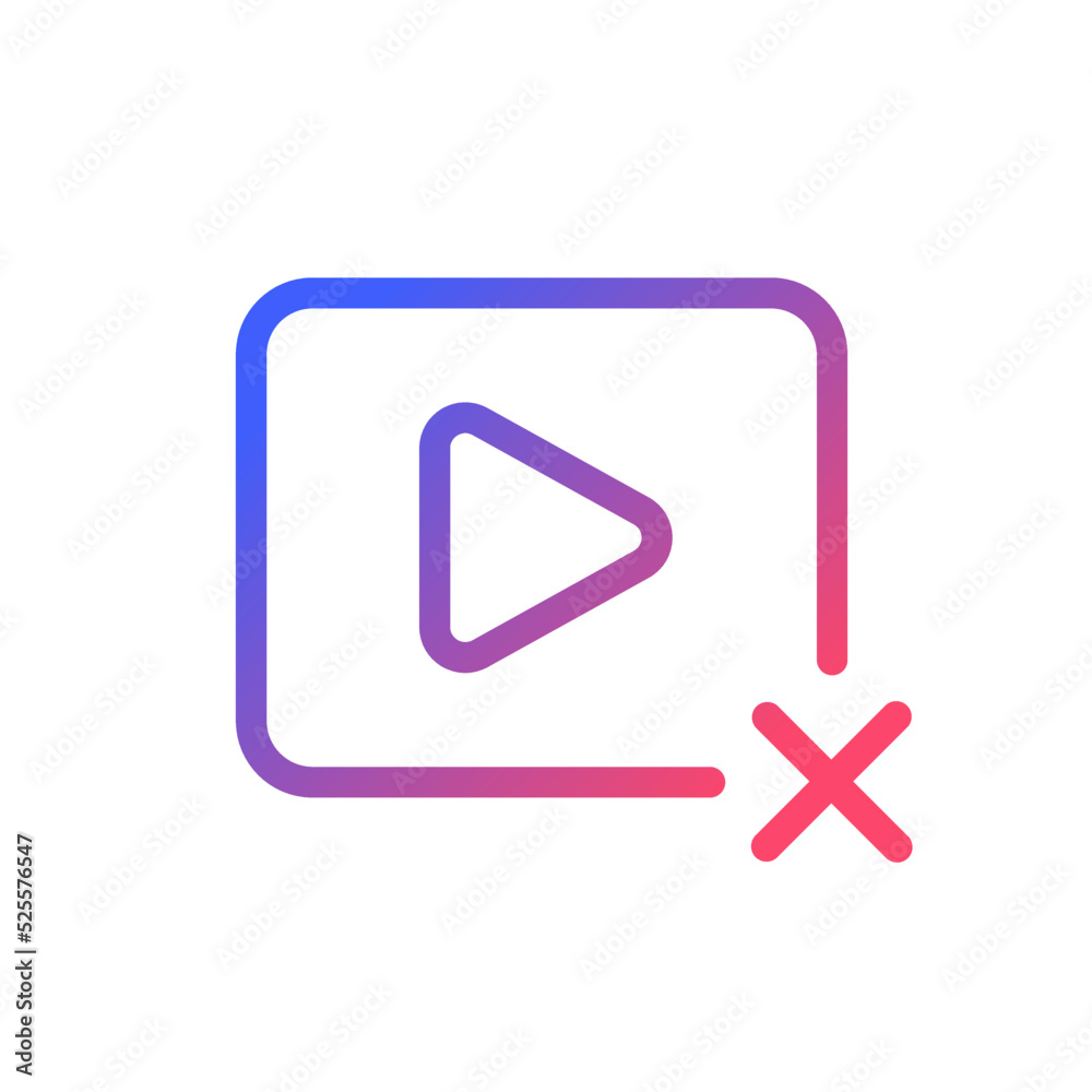 Delete video pixel perfect gradient linear ui icon. Cancel playing. Remove visual content. Close player. Line color user interface symbol. Modern style pictogram. Vector isolated outline illustration Delete video pixel perfect gradient linear ui icon. Cancel playing. Remove visual content. Close player. Line color user interface symbol. Modern style pictogram. Vector isolated outline illustration