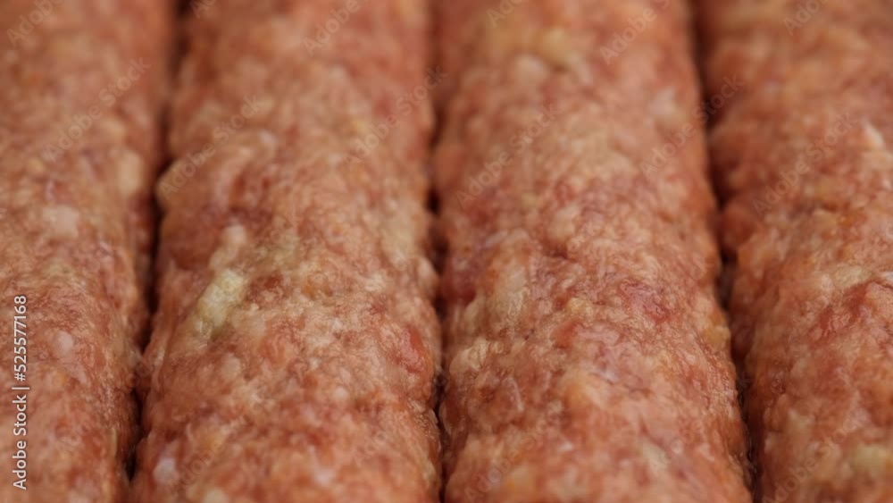 Cooking with mince meat. Raw meat preparing for cooking kebab, slider shot Cooking with mince meat. Raw meat preparing for cooking kebab, slider shot