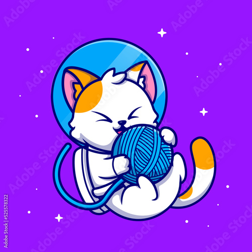 Cute Cat Astronaut Playing Yarn Ball Cartoon Vector Icon 
Illustration. Animal Science Icon Concept Isolated Premium 
Vector. Flat Cartoon Style