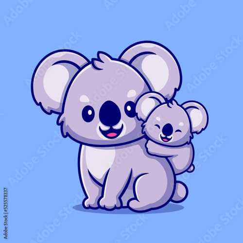 Cute Koala With Cub Cartoon Vector Icon Illustration. Animal 
Nature Icon Concept Isolated Premium Vector. Flat Cartoon 
Style