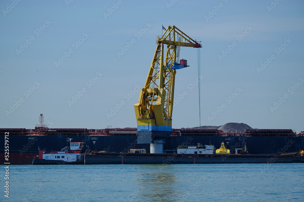 Netherlands, Rotterdam. Coal terminal wih big industrial cranes for handling coal transportation on the Maasvlakte in the port of Rotterdam