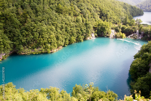 Beautiful paradise. Blue lake and cascade in the forest, Plitvice lakes, Croatia. © Tamas