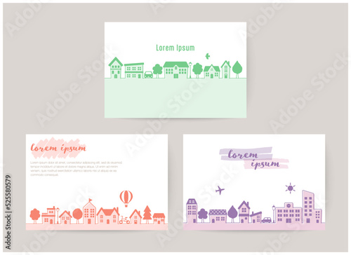 Simple cityscape illustration; set of card template