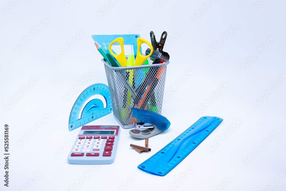Obraz premium School supplies isolated on white background - Time to back to school concept