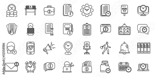 Rush job icons set outline vector. Internet boss