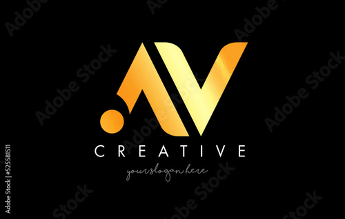 Golden Gold AV Letter Logo Design with Creative Modern Trendy Typography.