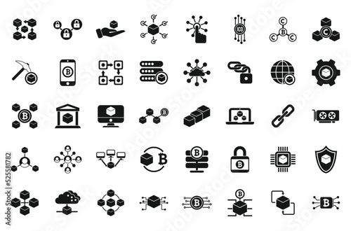 Block chain icons set simple vector. Crypto data