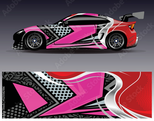 Car wrap design vector. Graphic abstract stripe racing background kit designs for wrap vehicle  race car  rally  adventure and livery