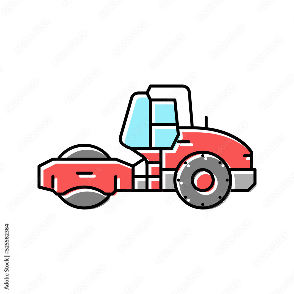 steamroller construction car vehicle color icon vector illustration