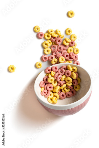 Image of cereal with bowl on white background