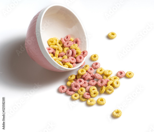 Image of cereal with bowl on white background