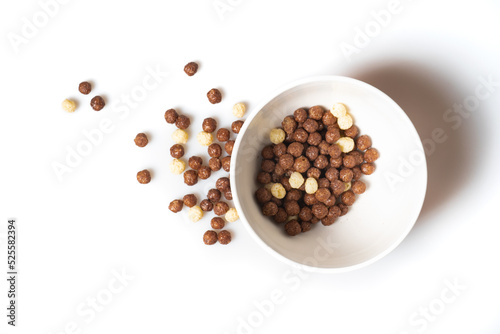 Image of cereal with bowl on white background