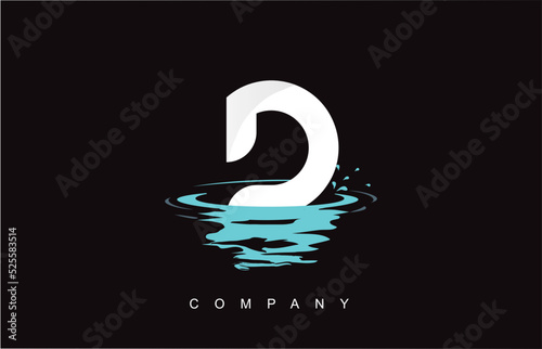 D Letter Logo Design with Water Splash Ripples Drops Reflection