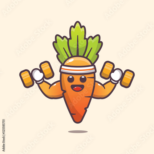 strong fitness carrot charater cartoon illustration. cute vegetable icon vector illustration.