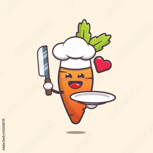 cute chef carrot charater cartoon illustration. cute vegetable icon vector illustration.