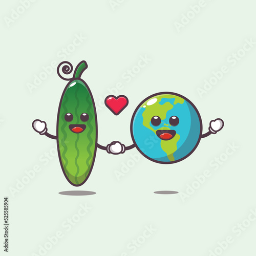 cute cucumber and earth charater cartoon illustration. vegetable world vector. cute vegetable icon vector illustration.