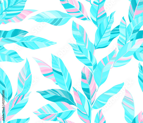 Striped leaves tree branches vector seamless pattern summer fasion textile pr...