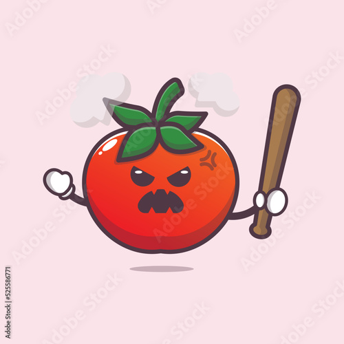Angry tomato charater cartoon illustration. Cute vegetable icon vector illustration.