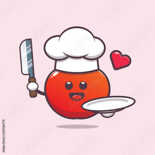 Cute chef tomato charater cartoon illustration. Cute vegetable icon vector illustration.