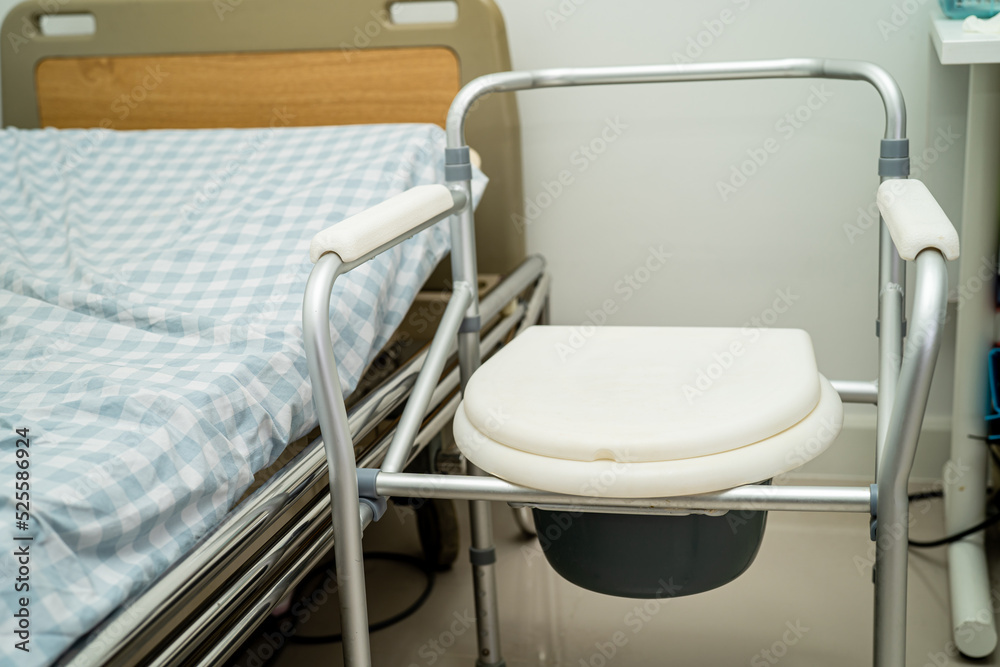 Flush toilet and shower chair in bathroom for old elder people. Flush toilet and shower chair in bathroom for old elder people.