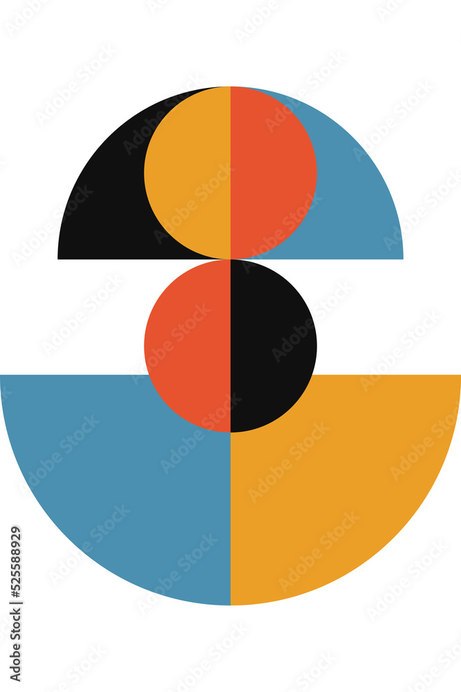 Abstract geometric minimalist artwork. Vector illustration made of simple shapes like circle, square, triangle. Retro background in Bauhaus style and bold colors: red, yellow, blue and black on white