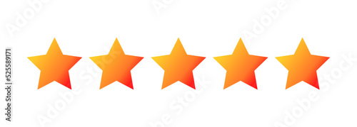 Five stars icons, yellow and orange gradient vibrant colors