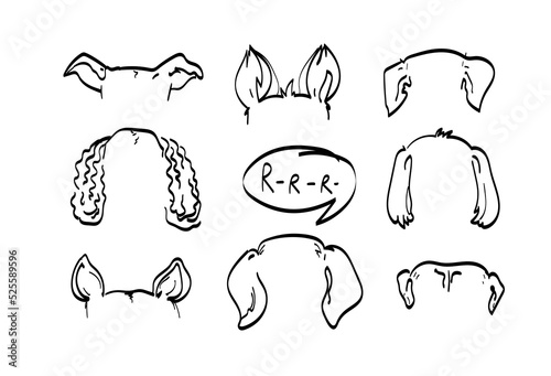 Pet  dog Ears Outline Drawing doodle sketch vector icon illustration.