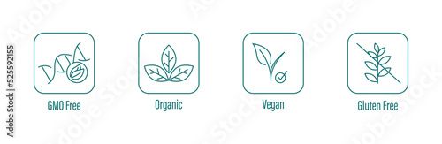 gmo free, organic, vegan,  gluten free icon set vector illustration 