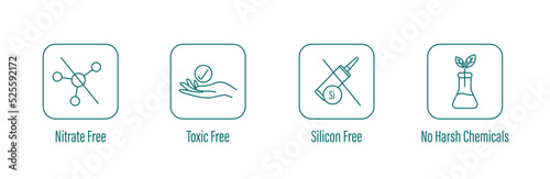 nitrate free, toxic free, silicon free, no harsh chemicals icons vector illustration 