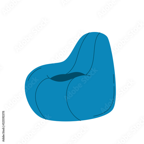 Bean bag chair, soft pouf upholstery chair, comfortable seat. Flexible seat furniture for work and relax, isolated on white background. Flat vector cartoon illustration, clipart.