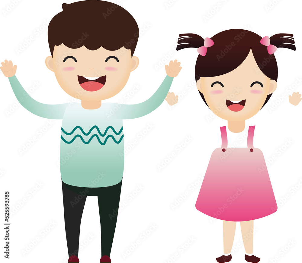 Couple boy and girl cartoons.Cartoon Boy and girl waving hand