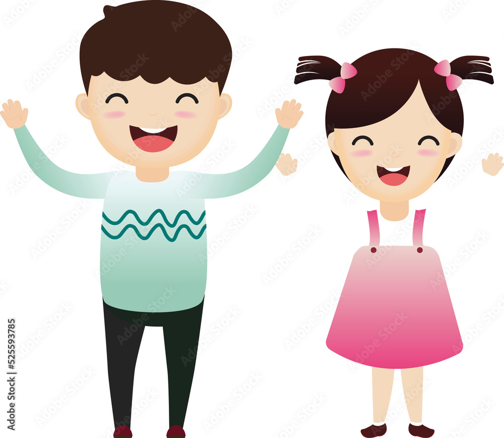 Couple boy and girl cartoons.Cartoon Boy and girl waving hand Couple boy and girl cartoons.Cartoon Boy and girl waving hand