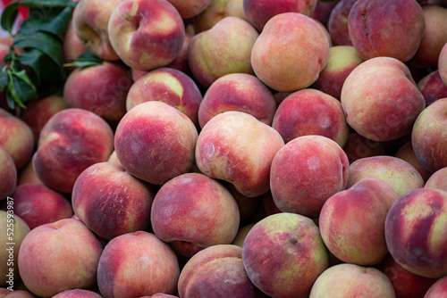 Bunch of peaches on a market