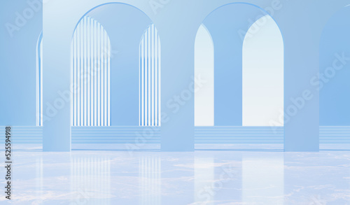Arch architecture with blue marble background  3d rendering.