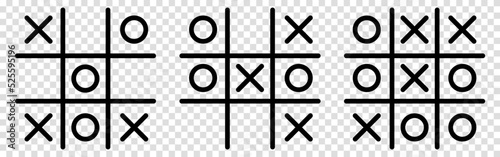 Tic tac toe game icons set. Vector illustration isolated on transparent background photo